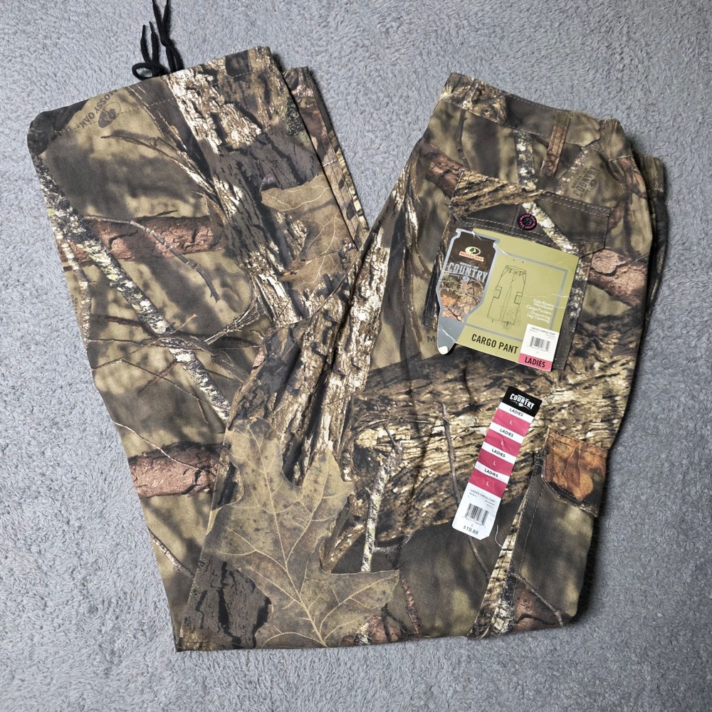 Mossy Oak Ladies Large Cargo Pant Break-Up Country Camo Pink Logo NWTE